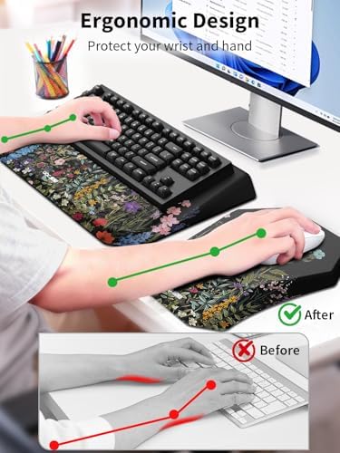 3-in-1 Ergonomic Keyboard Stand with Wrist Rest & Mouse Pad Set, Flower