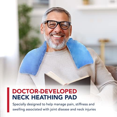 Doctor Developed Heated Neck Wrap - Weighted Heating Pad with Natural Flax Seeds - Cordless Microwavable Heating Pad for Neck & Shoulders - Soft Plush Relief (Blue)