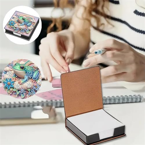 Frog Diamond Painting Note Box Memo Pad Holder,Animal Diamond Art Sticky Notes Organizer for Desk, Aesthetic Stationery Storage Case for Office,School Supplies (Frog)