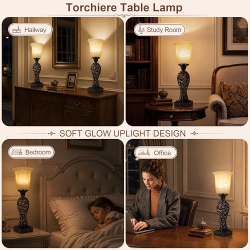 Vintage Table Lamp with 3-Way Dimmable LED Bulb, 2 USB Ports, Dark Brown