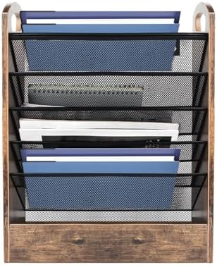 EHWINE Wall File Organizer, 6 Tier Hanging Wall File Organizer with Bottom Tray, Mail Organizer Wall Mount, Wooden Desk Organizer for Office or Home