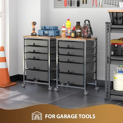 Goovilla Rolling Cart with 5 Drawers for Craft, Art, Dorm, Office, Black