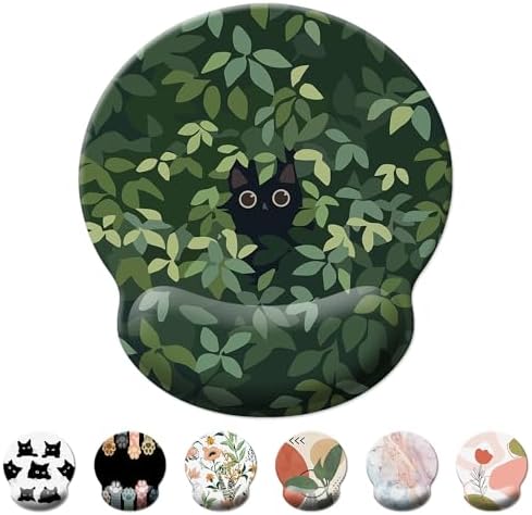 Mouse Pad Wrist Support,Ergonomic Mouse Pad with Wrist Rest,Comfortable Mousepad with Smooth Wrist Rest,Pain Relief Mouse Pads for Non-Slip Base,Computer,Laptop,Office & Home(Cat in The Meadow)