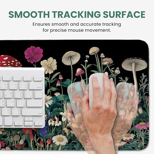 Aesthetic Desk Mat, Cute Woodland Mushroom Desk Pad Protector for Work & Decor, 31.5" x 11.8", Pretty Non-Slip Extended Mouse Pad for Office or Home