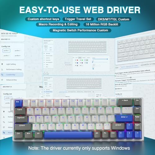 AULA WIN68 HE MAX - Hall Effect Gaming Keyboard with Magnetic Switch, Adjustable Actuation Fast Trigger Mode, 8KHz Polling Rate, RGB Backlit Wired Mechanical Gaming Keyboard 60 Percent Compact Design