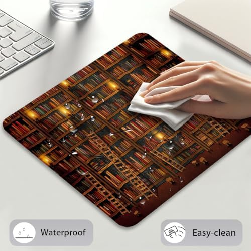 Retro Old Bookshelf Mouse Pad, Vintage Fantasy Grand Library Desk Mat