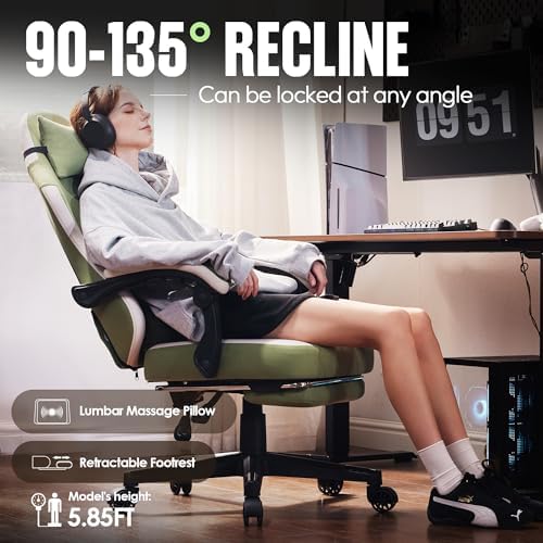Dowinx Gaming Chair with Footrest, Ergonomic Desk Chair, Green