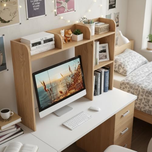 Tangkula Desktop Bookshelf, Countertop Storage Hutch with 5 Shelves for Computer Desk, 3-Tier Display Rack, Multipurpose Wood Storage Organizer for Dorm Office Home