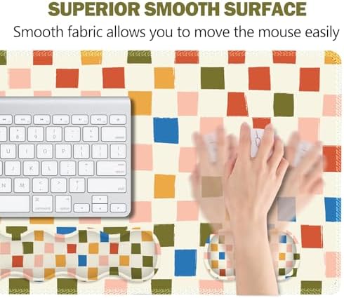 ARTSO Large Mouse Pad with Keyboard Wrist Pad and Mouse Wrist Pad Set, Ergonomic Computer Desk Wrist Support Mousepad for Keyboard and Mouse-Vintage Color Plaid