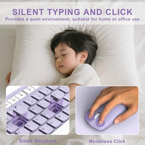 Wireless Keyboard and Mouse Combo Silent for Office and Home(Purple)
