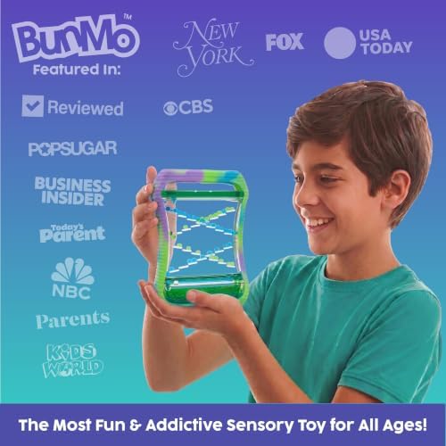 BUNMO Sensory Toys Liquid Motion Bubbler - Calming Fidget Toy for Kids & Adults - Sensory Bottles - Textured Silicone Bubble Timer with Mesmerizing Liquid Flow - Large Glow