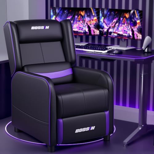 BOSSIN Gaming Recliner Chair for Adults 400lbs Racing Style Sofa Big and Tall PU Leather Recliner Seating, Modern Ergonomic Lounge Comfortable Home Movie Theater for Living Room(Purple)