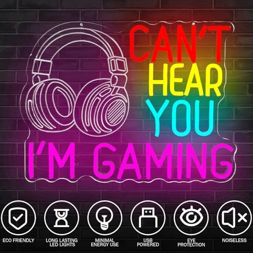 Gaming Neon Sign Can’t Hear You I’m Gaming Neon Lights for Men Dimmable Game Room LED Sign Light Up Gamer Sign for Boys Room Man Cave Birthday Neon Wall Decor Gifts for Teen