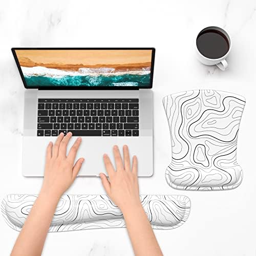ITNRSIIET Mouse Pad Wrist Support Keyboard Wrist Rest Pad Ergonomic Mousepad Non-Slip Memory Foam Keyboard Pad Easy Typing Pain Relief Perfect for PC Laptop Gaming Office, Topographic Contour White
