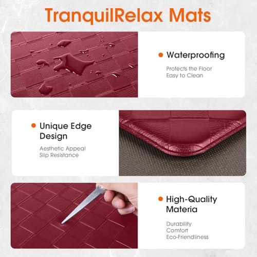 TranquilRelax 2-Piece Kitchen Mats, Cushioned Non-Slip Floor Mats, Burgundy