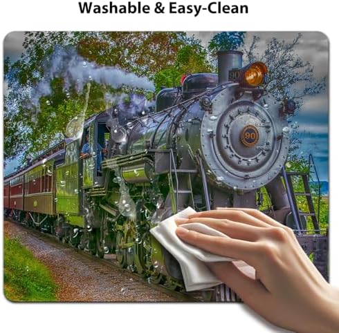 9.5x7.9 Inch Office/Gaming Mouse Pad, Vintage Old Train, Retro Steam Locomotive Chugging Through a Lush Forest Landscape Cute Anti-Slip Mat for Desk