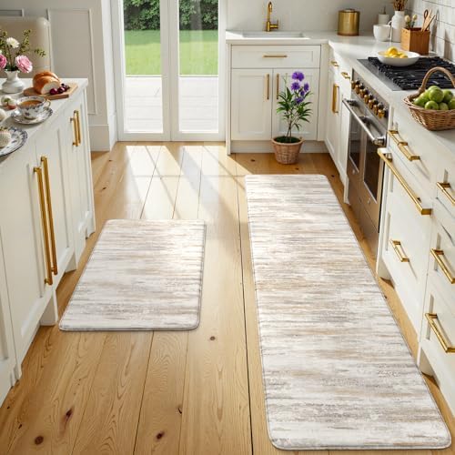 KIMODE Kitchen Anti Fatigue Mats, Farmhouse Abstract Kitchen Rugs Sets of 2