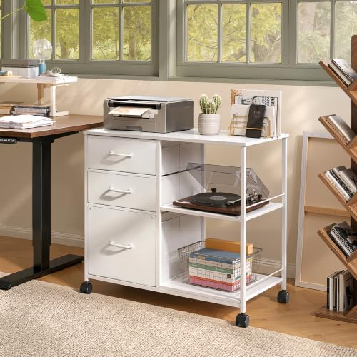 DEVAISE 3 Drawer Mobile File Cabinet, Fabric Lateral Filing Cabinet