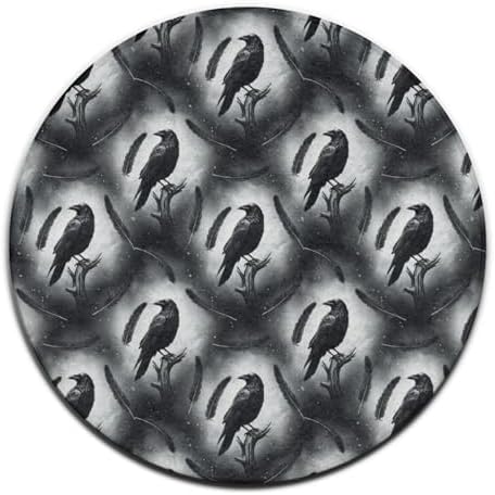 Large Round Area Rug Home Decor Modern Bathroom Rug Kitchen Office Circle Rug for Living Room Sofa Circle Cute Mat Black Crow Raven