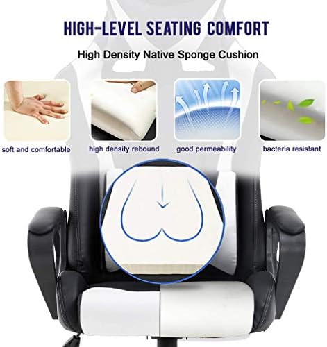 White Gaming Chair PC Office Chair, High Back Computer Chair Gaming Chairs for Adults, Ergonomic Desk Chair Office Gaming Chair with Wheels, Reclining Gamer Chair, Adjustable Headrest Lumbar Support