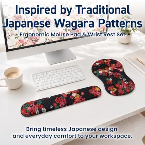 BELLEMOND Japanese Mouse Pad with Wrist Rest | Ergonomic Memory Foam, Large