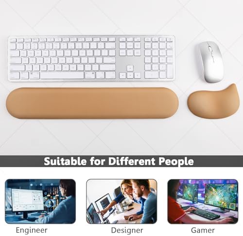 Keyboard Mouse Wrist Rest Set, Gel Ergonomic Wrist Rest for Keyboard and Mouse Non Slip Base, for Laptop, Desktop Computer, Office Desk Accessories (Brown)