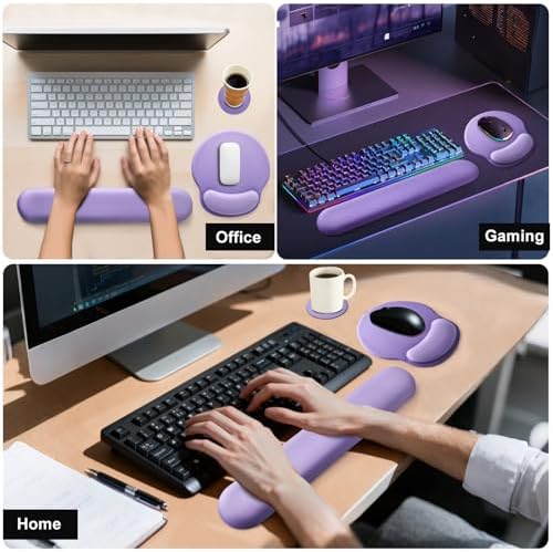 Keyboard Wrist Rest Mouse Pad with Wrist Support, Gaming Mousepad with Non-Slip Base, Ergonomic Mouse Wrist Arm Cushion Support for Home Office Laptop Computer, Easy Typing for Pain Relief, Purple