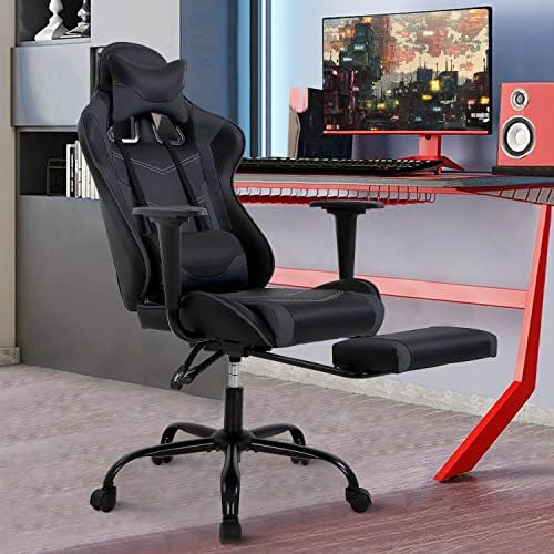 PC Gaming Chair Computer Chair PU Leather Recliner with Lumbar Support Headrest,High Back Racing Office Chair Video Gaming Chair Rolling Swivel Task Chair for Kids or Adults,Grey