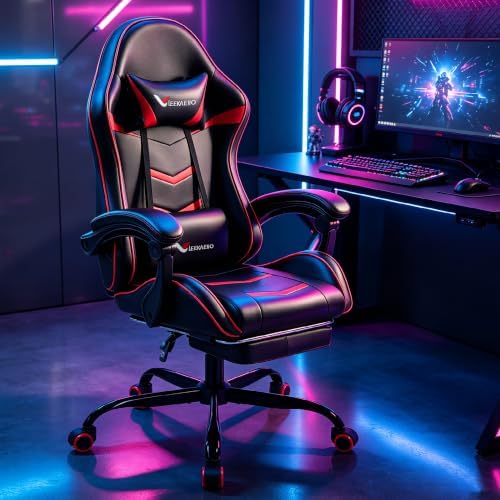 Gaming Chair for Adults with Pocket Spring Cushion Footrest Red and Black