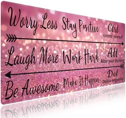 Stay Positive Work Hard with Arrows Large Mouse Pad, Pink Glitter Desk Mat