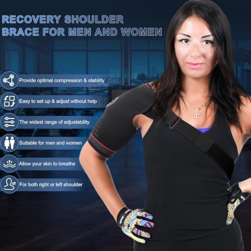 SPOBTRACE Shoulder Brace Adjustable Rotator Cuff Compression Support, S/M