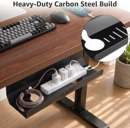 Aothia Under Desk Cable Management Tray (16.5 in, Metal, Black)