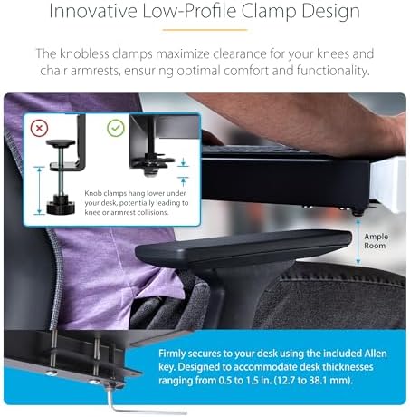StarTech.com Clamp-On Steel Desk Corner Sleeve for L-Shaped/Corner Desk, for 0.5-1.5in (12.7-38.1mm) Desks, Increase Space for Keyboard/Mouse, Desk Extender/Tray for Wooden/Steel Desks (DSKCRNRSLV)