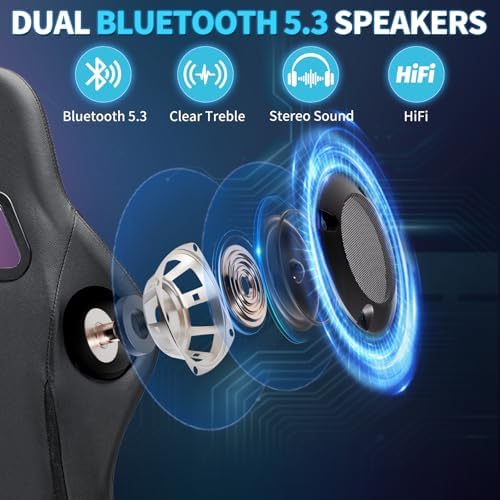 Gaming Chair with Bluetooth Speakers RGB LED Lights Computer Chair-Purple