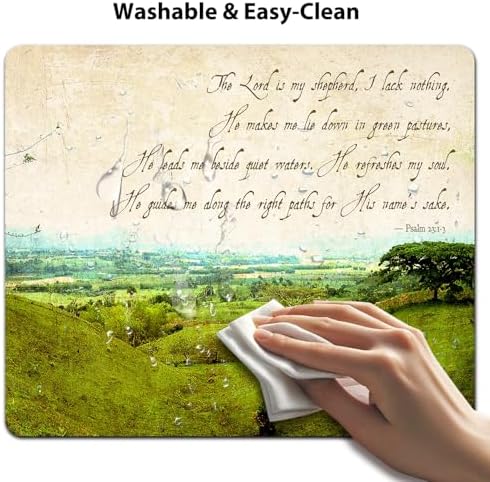 9.5x7.9 Inch Office/Gaming Mouse Pad, The Lord is My Shepherd Vintage Bible Verse Scripture Green Pasture Psalm 23 Christian Art, Cute Anti-Slip Mat for Desk Decor