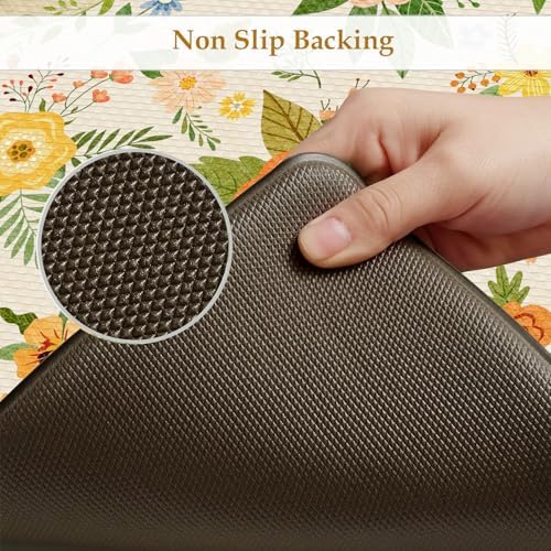 KIMODE Kitchen Mats for Floor Anti Fatigue,Beige Boho Kitchen Rugs Non Slip