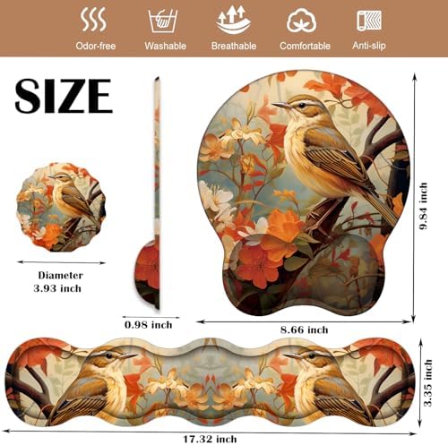 Keyboard Wrist Rest and Mouse Pad Wrist Support with Lace-Shaped Coaster Set, Ergonomic Gel Memory Foam and Anti-Slip Base, Easy Typing and Pain Relief - Larks Among Flowers