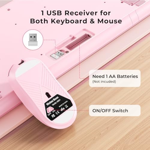 KOPJIPPOM Wireless Keyboard and Mouse Set with Quiet Keys, 2.4G Full Size Ergonomic Keyboard with Wrist Rest, Protective Covers, Soft Touch Silent Design for Windows, Computer, PC and Laptop