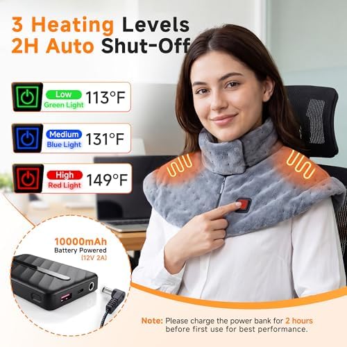 Portable Cordless Heating Pad for Neck and Shoulders Back, 10000mAh Battery