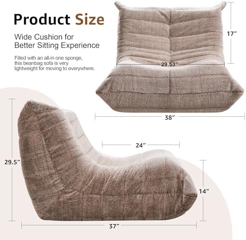 Hobestluk Adults Bean Bag Chair Faux Fur BeanBag Couch for Living Room