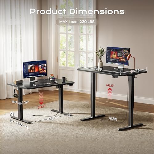 Huuger 39 X 24 Inch Electric Standing Desk with Power Outlets and USB-C Port, Height Adjustable Desk, Sit Stand Desk for Home Office, Computer & Gaming Desk with 3 Presets, Stable Steel Frame, Black