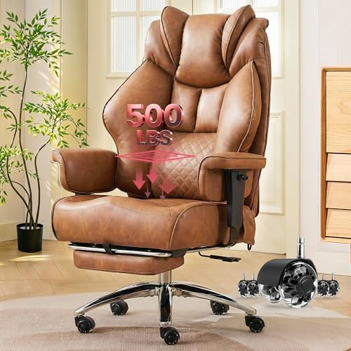 Clome 500lbs Big and Tall Office Chair Adjustable Lumbar Support for Back Pain, Extra Wide Seat Executive Office Chair Thick Armrest Pad, Heavy Duty Base Ergonomic Computer Desk Chair