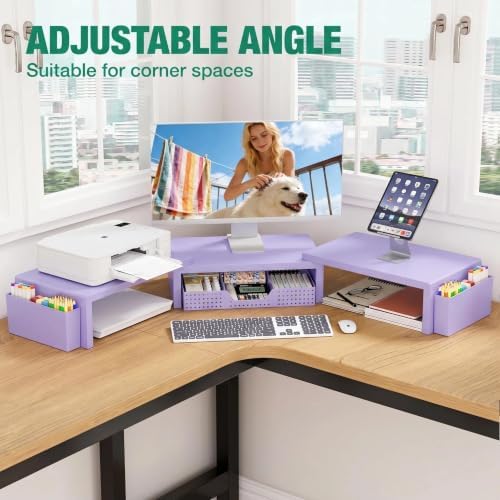 OPNICE Desk Organizer and Accessories, Computer Monitor Stand Riser with Drawer and 2 Pen Holders, Laptop Stand, Office Desk Accessories for Office Supplies, Purple