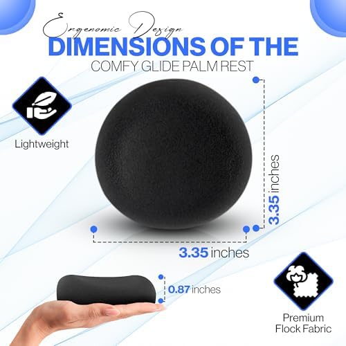 Comfy Glide Palm/Wrist Rest - Smooth Gliding Left and Right-Hand Ergonomic Memory Foam Wrist Support for Mouse or Keyboard - Anti-Fatigue - Stress and Pain Relief for Carpal Tunnel - Jet Black