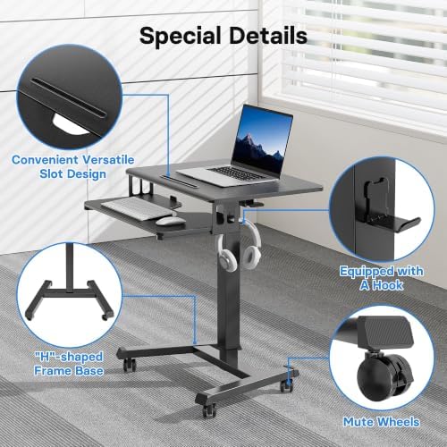 BONTEC Mobile Standing Desk with Keyboard Tray, Mobile Podium on Wheels