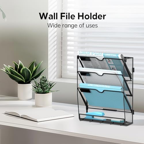 4-Tier Wall File Organizer and Mail Organizer with 5 Hooks, 2 Pack