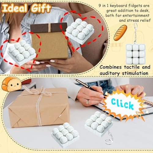 Bread Shape Keyboard Fidget Toy, Keyboard Fidget Keychain 9-in-1 Keyboard Decompression Button Finger Clicker Toys, Cute Click Buttons Fidget Toy ADHD Sensory Fidget Toys Stress Relief Gifts(W)