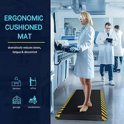 FEATOL Anti Fatigue Mat Industrial, Ergonomic Standing Floor Mat for Work for Stand -Safety Support for Leg & Back Pain(Yellow Border, 20" x 48", 1PC)