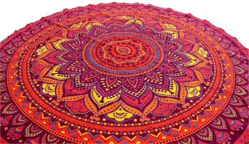 Round Beach Tapestry Turquoise Mandala Throw/Boho Hippie Beach Blanket Roundie/Indian Cotton Bohemian Large Round Table Cloth-Home Decor/Yoga Mat Meditation Picnic Rug (42", Orange)