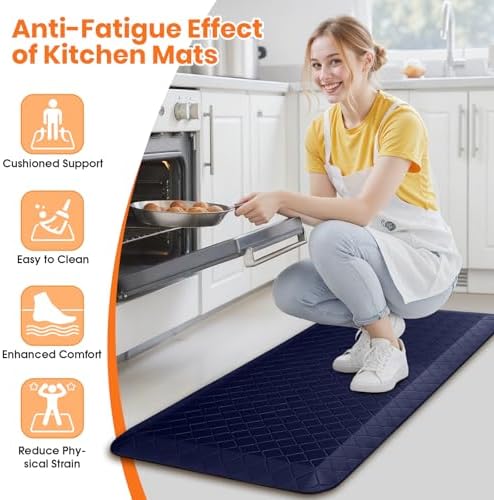 4/5 Inch Extra Thick Kitchen Mats for Floor,Non Slip Anti Fatigue Kitchen Rugs,Waterproof Stain Resistant Sink Mat,Cushioned Standing and Comfort Mats for Office (17"x39" Blue)
